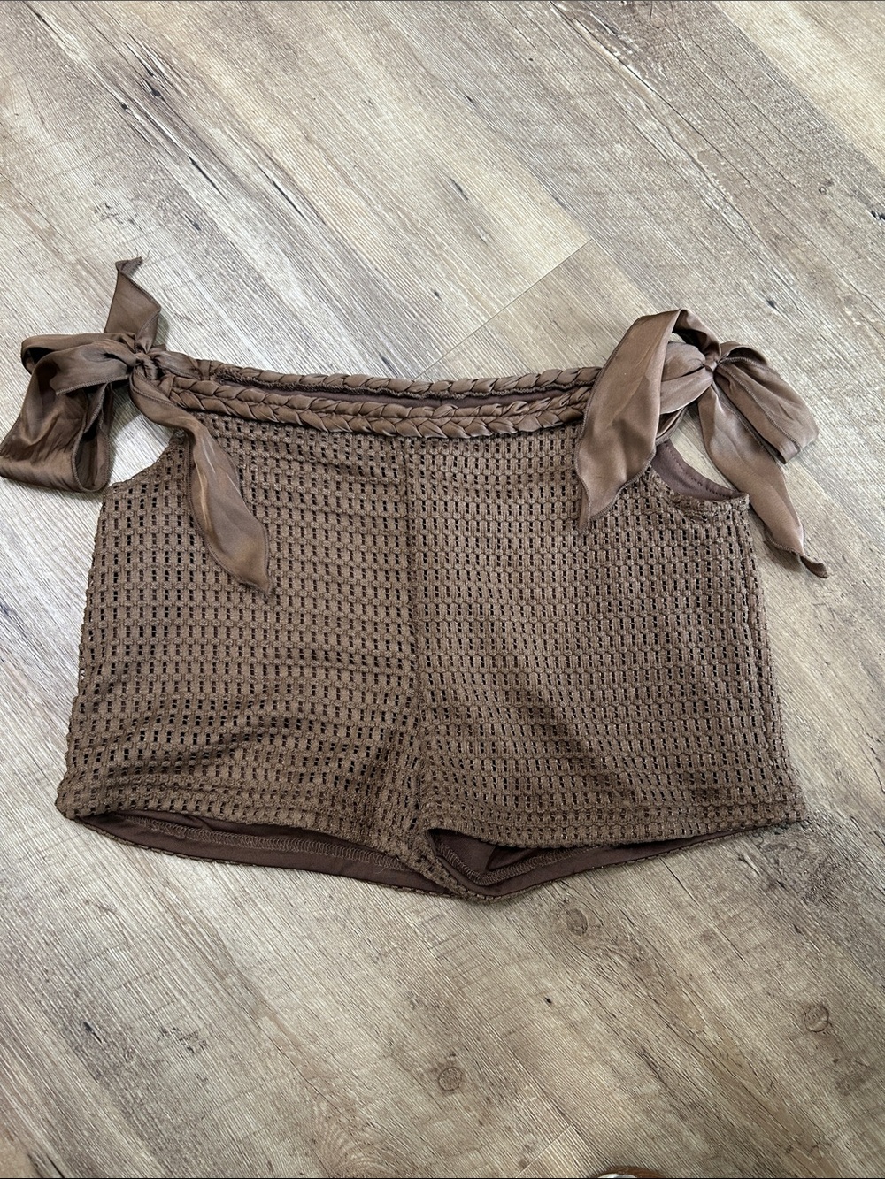 Brown Crochet Two-Piece Halter Top & Shorts Set - Picture 11 of 11